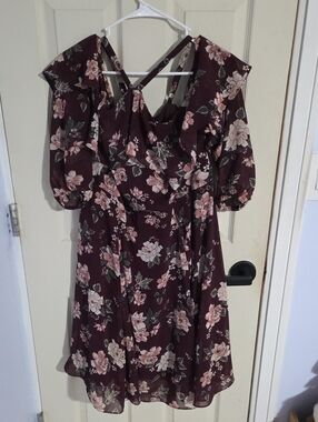 torrid Plum Floral Cold-Shoulder Ruffle Midi Dress